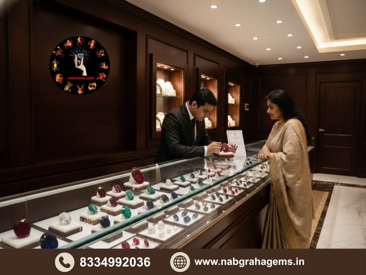 Certified gemstones display in the best astrological stone shop in Kolkata