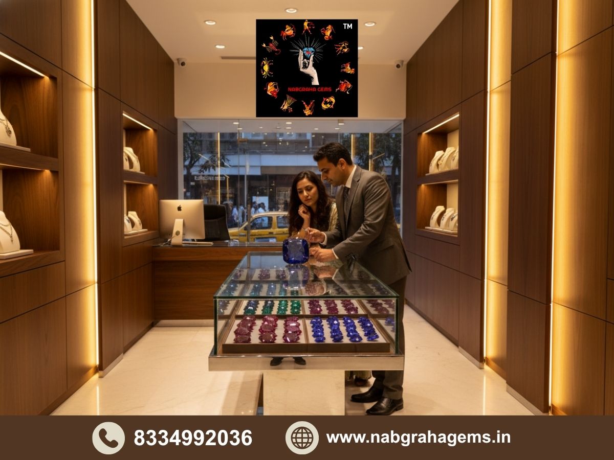 Trusted gemstone dealer in Kolkata showing certified gemstones to customer
