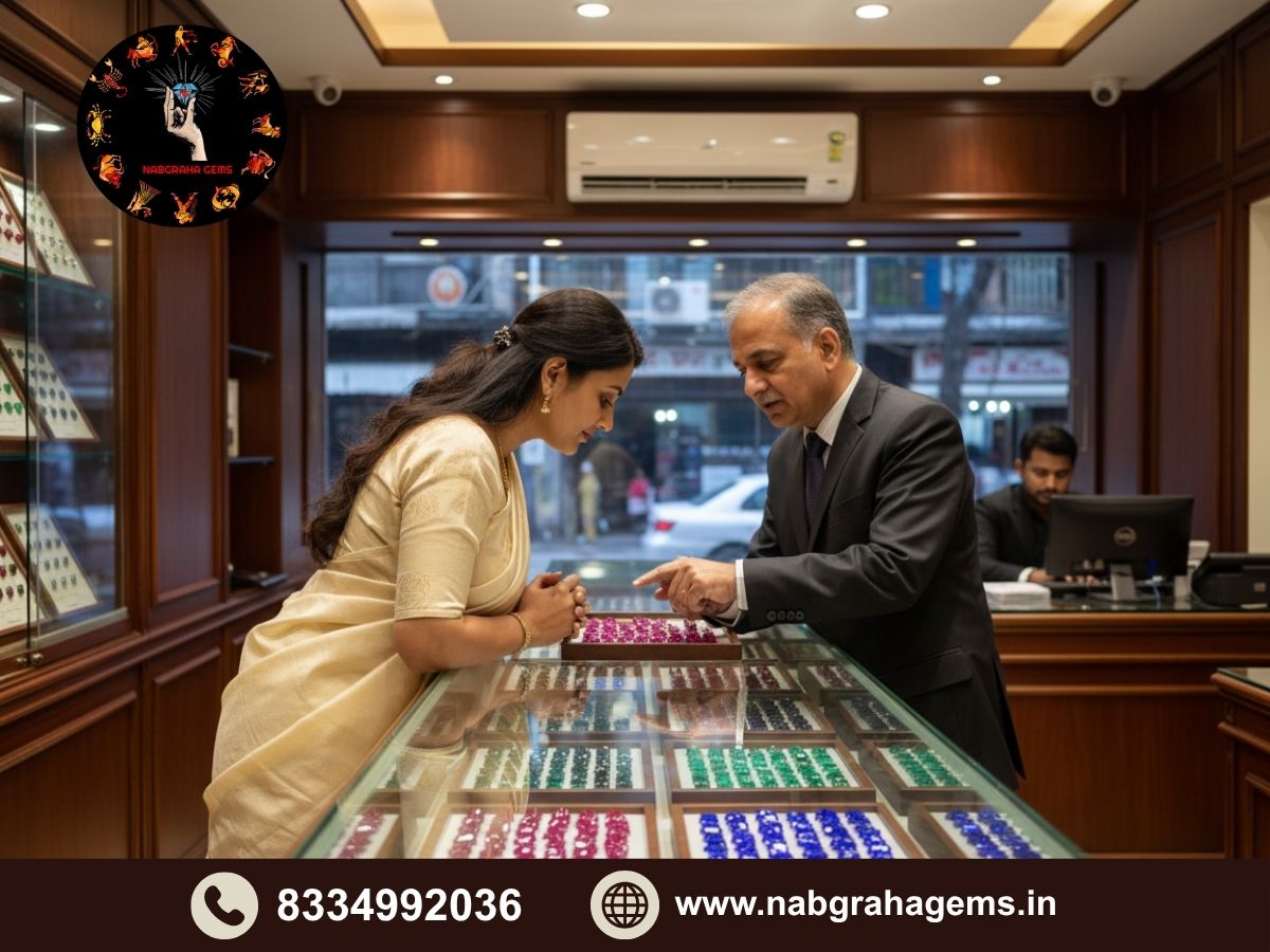 Customer visiting a gemstone shop in Kolkata to buy certified gemstones